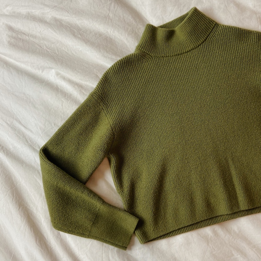 LULULEMON ATHLETICA MERINO WOOL-BLEND RIBBED TURTLENECK SWEATER GREEN SIZE 0